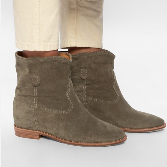 Isabel Marant Crisi suede leather ankle booties taupe green 37 or 7 USA boots - Picture 4 of 8